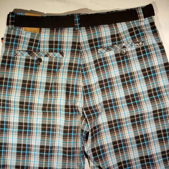 SOUTHPOLE Shorts  Men's 46  Blue/Black Plaid  Belt Included  Long  Baggy  NWT - Picture 7 of 11